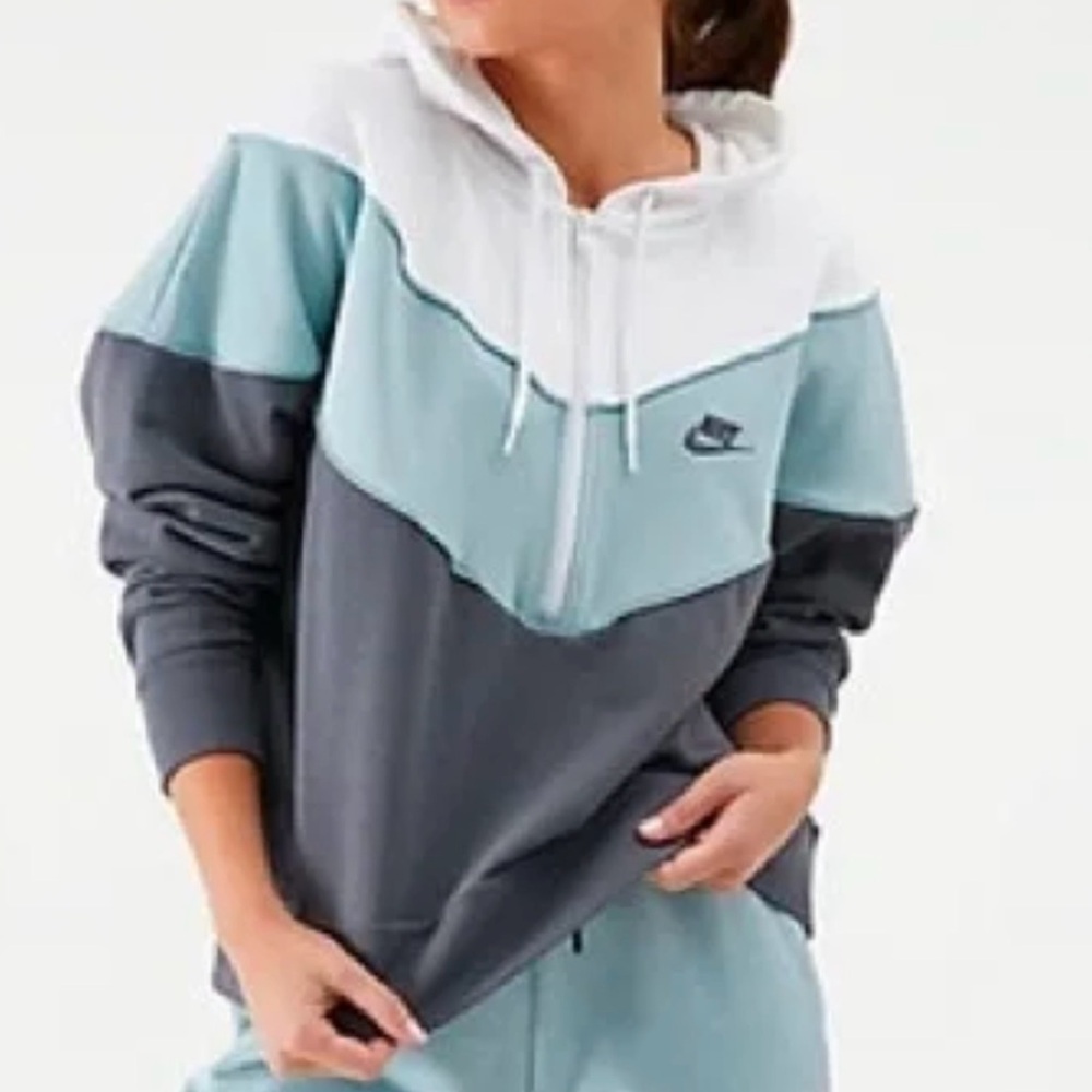 Nike Tri-Tone Hoodie in White, Light Blue, and Dark Gray
